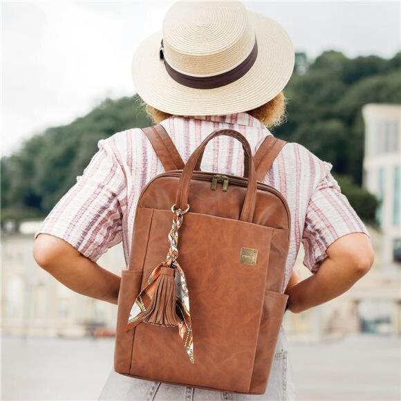 Women\' Laptop Backpack Fit up to 15.6-inch Laptop PU Leather Laptop Backpack Bag main image 5